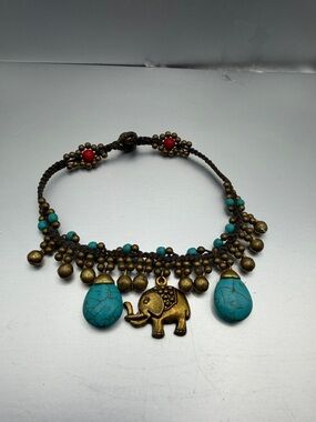 Bohemian-style anklet with brass and stone